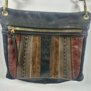 Vintage Fossil Multicolor Patchwork Crossbody Bag Leather Boho